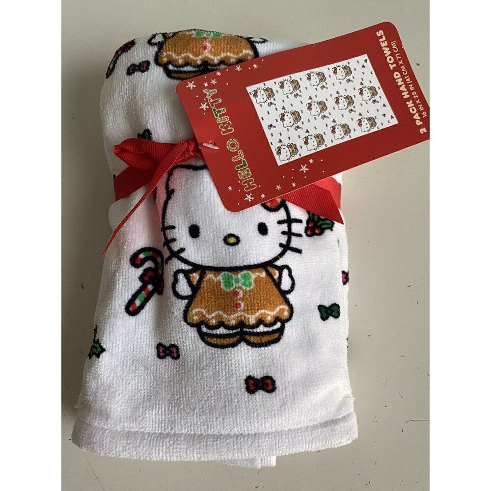 2 Pk Sanrio Hello Kitty Christmas Gingerbread Dress Candy Cane Bath Hand‎ Towels
